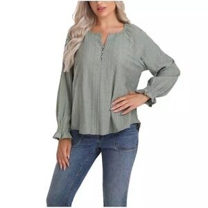 Frye‎ Textured Long Sleeve Peasant Blouse Light Green Women's Sz XL Pullover